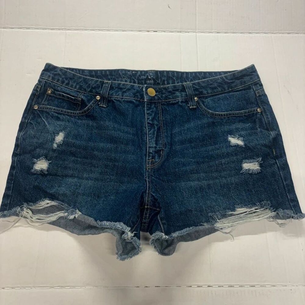 Seven7 Womens Distressed Denim Jean Shorts Size 14 Blue Raw Hem Mid Rise